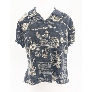 Harley Davidson Vintage Motorcycles Collared Button Up Top Made in USA Size M/L